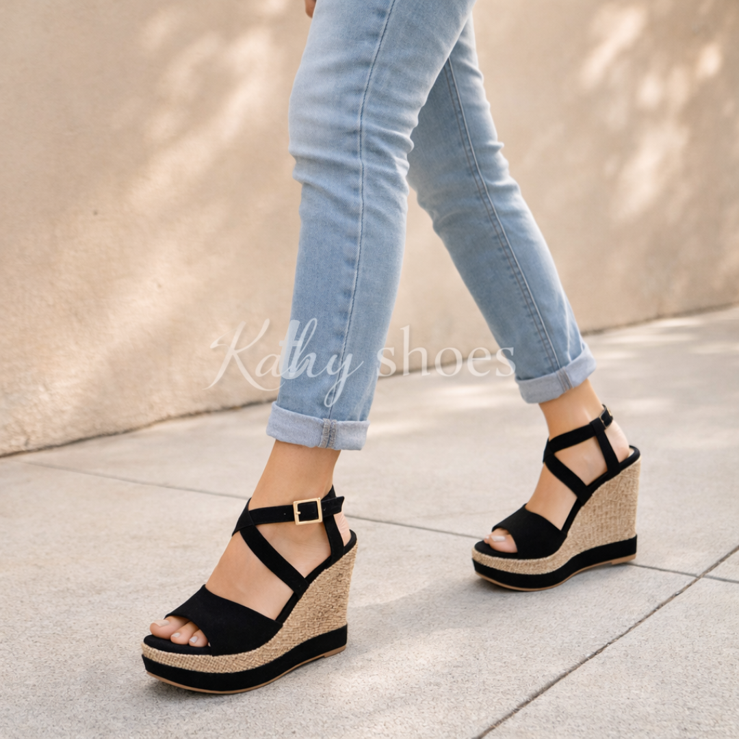 Sandalias Taco Cuña 9 Súper Cómodas – Antideslizantes | Kathy Shoes